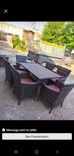 outdoor 4 seater , centre table with glass on top