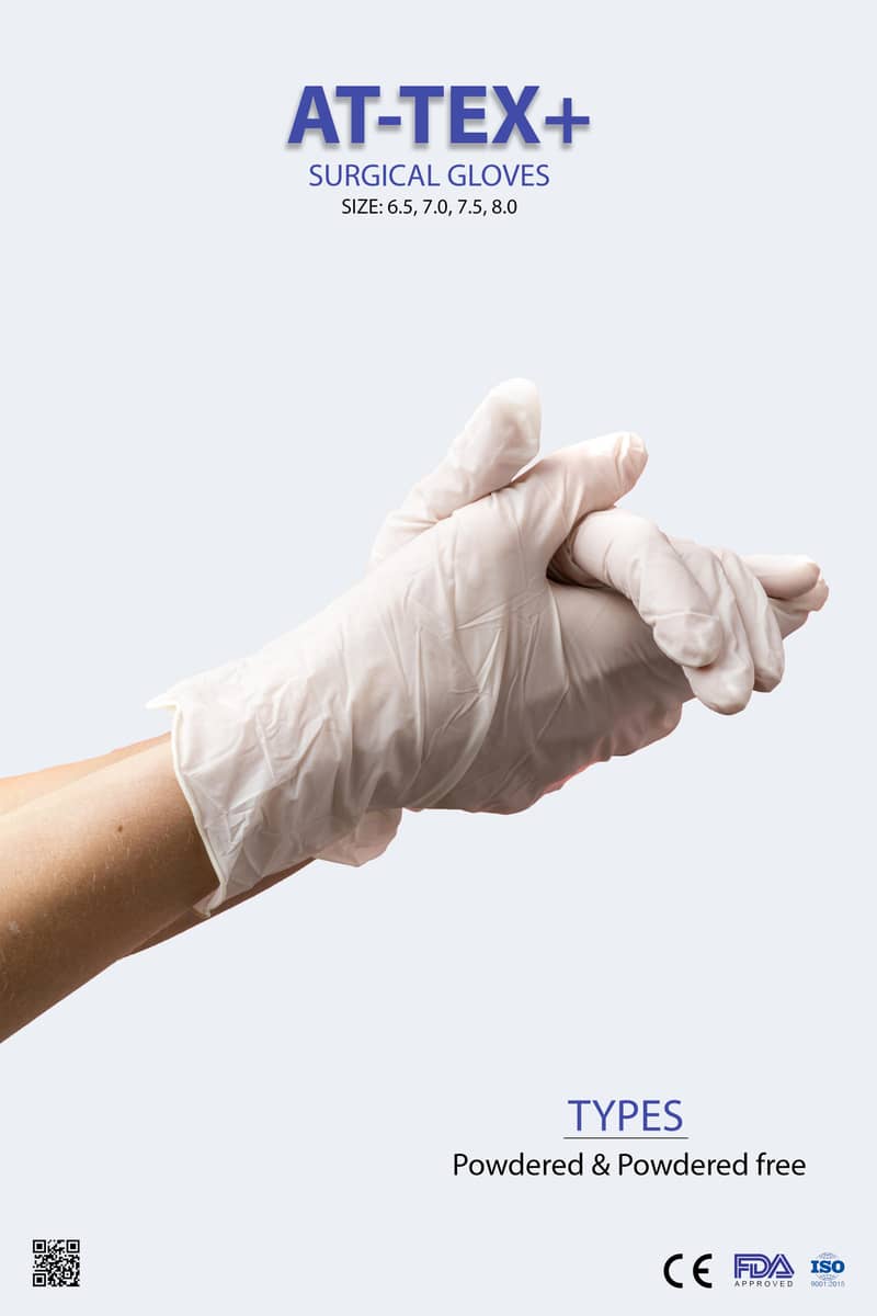 AT-TEX+ Surgical Gloves | Size: 6.5 - 8.0, Powdrd & Pwdr Free Imported 1