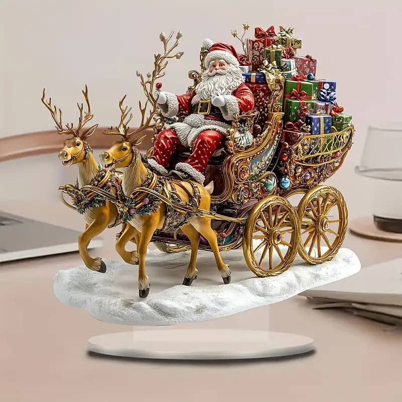 Christmas Sleigh Decor with Santa & Reindeer 1