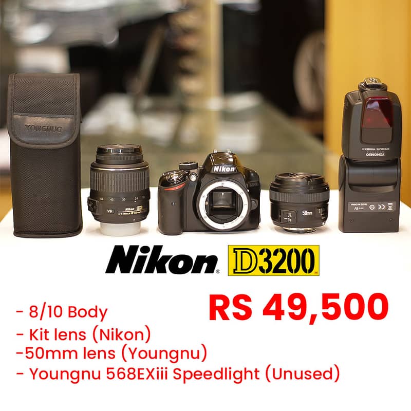 Nikon D-3200 with 2 lenses and speedlight 0