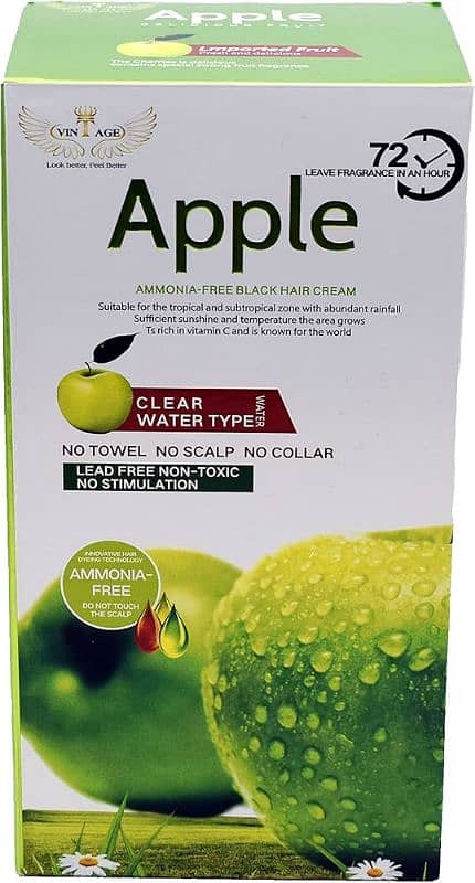 Apple Ammonia-Free Black Hair Cream 100% Organic (Apple 72) pack of 2 10