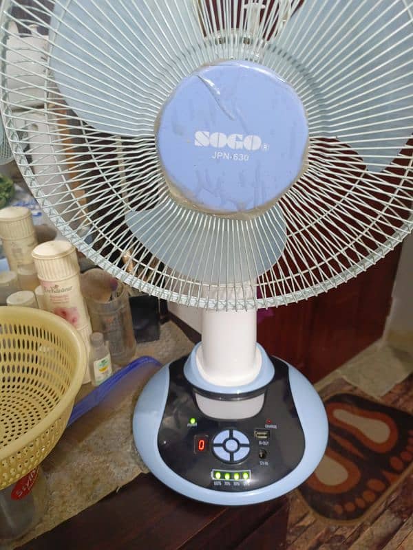 urgent sale table fan sogo 10/10coundtion battery 3/4 hours timeing 3