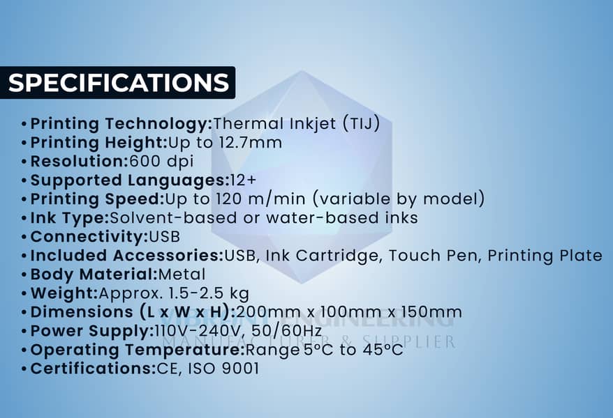 TIJ Thermal Inkjet Printer | Handheld | Expiry Date Coder Bar Code 8