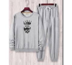 Men's Fleece Printed Track Suit - 2 Pcs in Grey