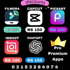 CapCut Pro, Filmora Pro, Inshot Pro, PicsArt Pro,and ChatGpt