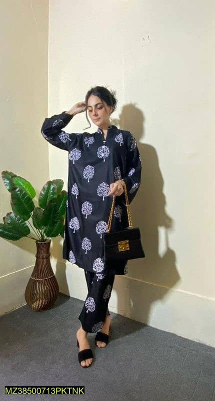 2 PCs Women's Stitched Linen Printed suit 0