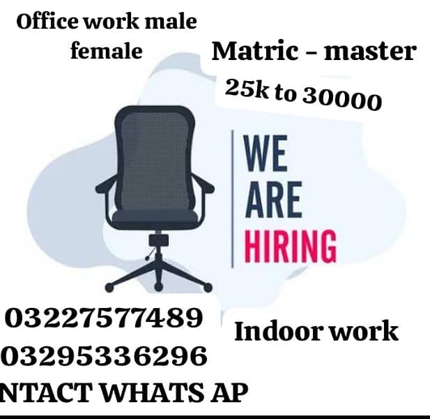 Part time full time office indoor work male female 0