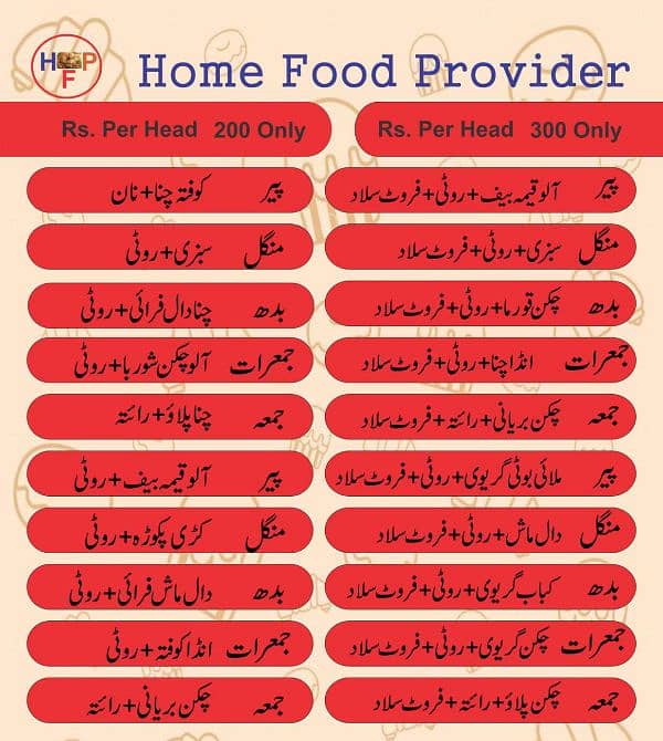 Home Food Provider contact Nom: 03035941646 0