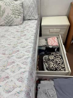 Queen Size Double Bed with Mattress & 2 Side Tables