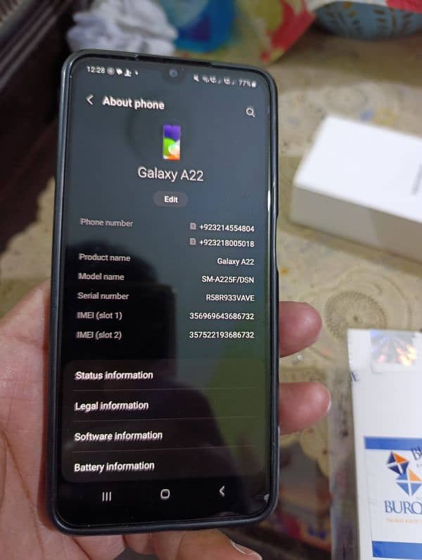 Samsung A22 box pack condition 6+6gb 128gb please read full add 14