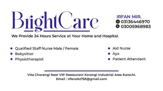 we provide male female nurses, attendent, babysitter etc.