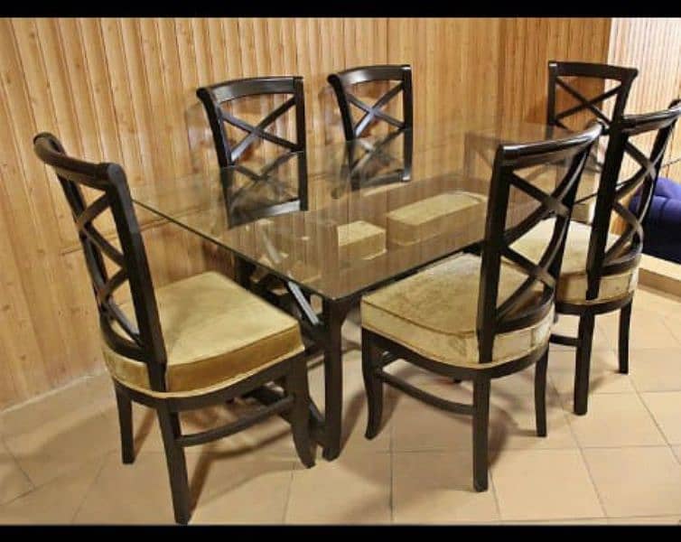 dining table,wooden dining table, 6chairs dining table,glass top, fur 14