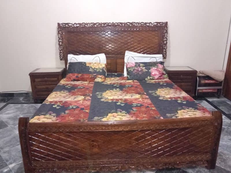 Bed with side table and table 4