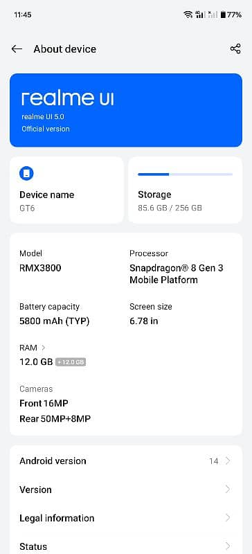 Realme GT 6 8 gen 3 12 gb 256 gb Non PTA purple color 0