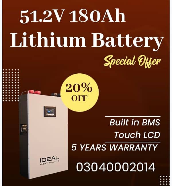 Lithium Battery 51.2v 180Ah With 5 Year Warranty 0