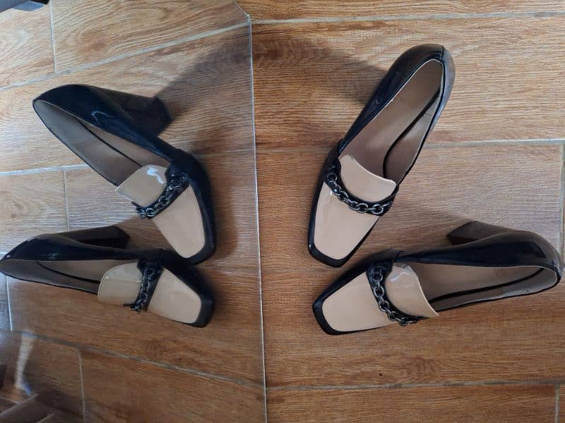 Black and Beige Block Heels 1