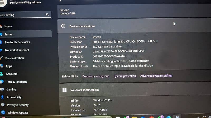 Dell Cor i7 8 genration V PRO latest  processor 16 gb Ram 256 SSD 4