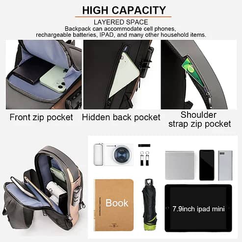 Chest Bag Multifunction Crossbody Waterproof Bag with USB Port 1