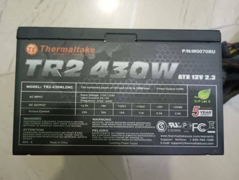 Thermaltake TR2 430W ATX 12 V2.3 Power Supply W0070RU 0