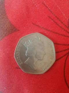 Queen old antique coin 50 pence 1997