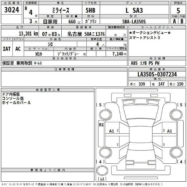 Daihatsu Mira es white Lsa3 2022 5 grade 3