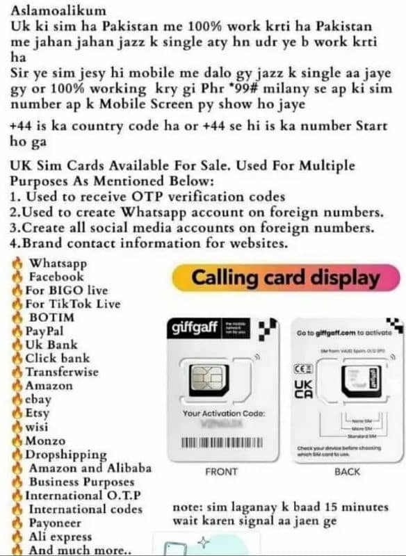 physical ((UK**SIM**)) available in Pakistan whatsapp 03007385678 1