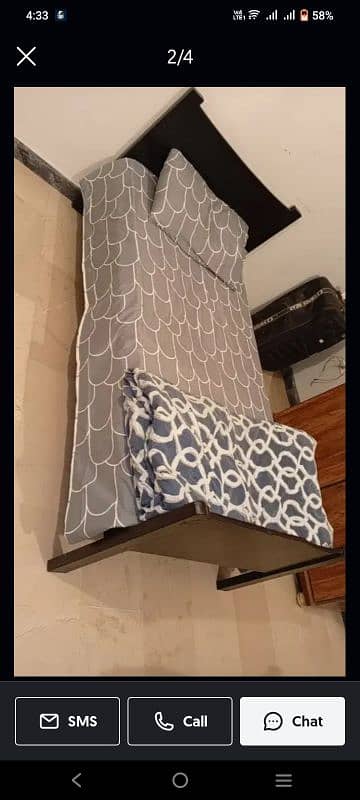 single bed with mattress 3 foot 3 inch width, 6 foot 3 inch  length 1