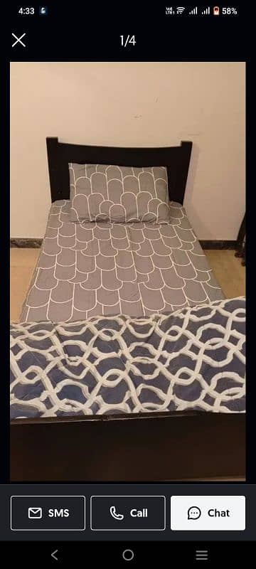 single bed with mattress 3 foot 3 inch width, 6 foot 3 inch  length 2