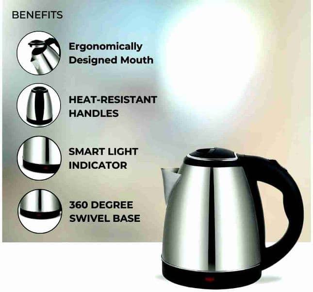 2L Electric Kettle Stainless Steel 220 1500W Power 360 Degree 4