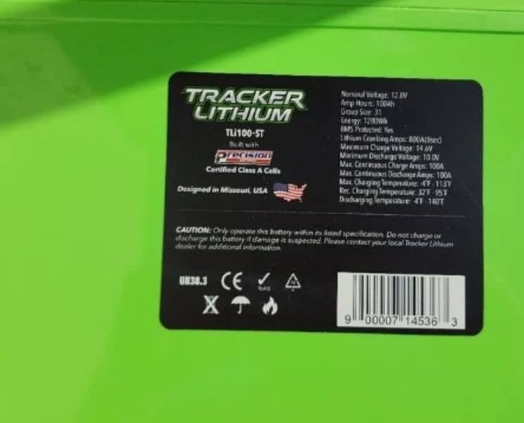 Tracker litium phosphate battery 12.8v 100amp 2