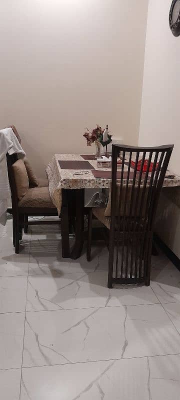 Elegant Solid Wood Dining Table with 4 Heavy Chairs and 4 Cushions 2