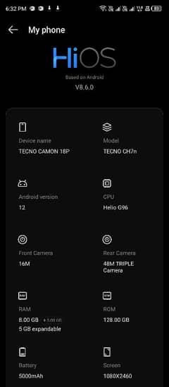 Tecno camon 18p, lush condition.