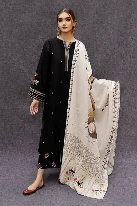 3 Pcs Women's Unstitched Dhanak Embroidered Suit. Online delivery 0