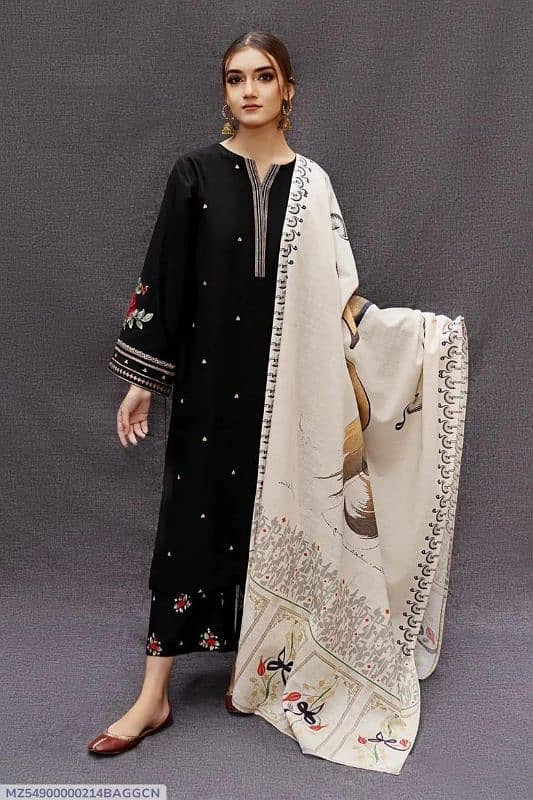 3 Pcs Women's Unstitched Dhanak Embroidered Suit. Online delivery 5