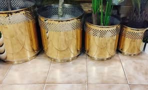 Stainless Steel and Golden Steel Planter Pot and Vases