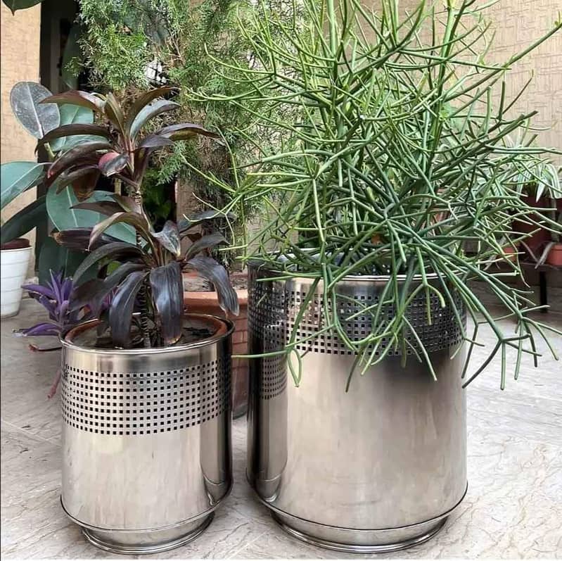 Stainless Steel and Golden Steel Planter Pot and Vases 1