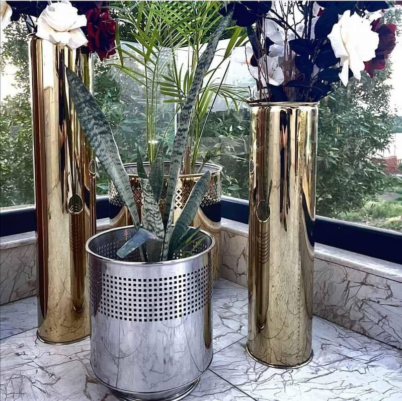 Stainless Steel and Golden Steel Planter Pot and Vases 2