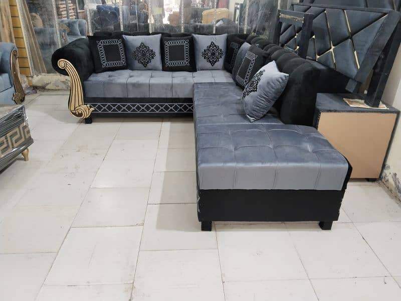 L shape corner sofa six seater in velvet fabric stuff 1