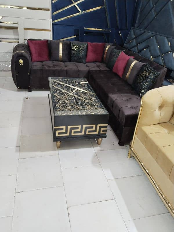 L shape corner sofa six seater in velvet fabric stuff 4