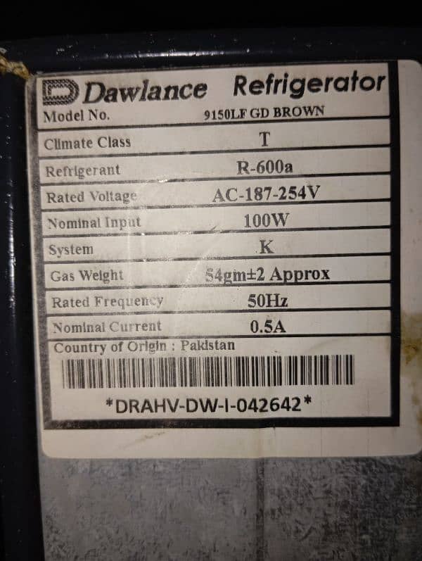 Dawlance Mirror Glass Fridge in new Condition,  Model No 9150LFGD 7