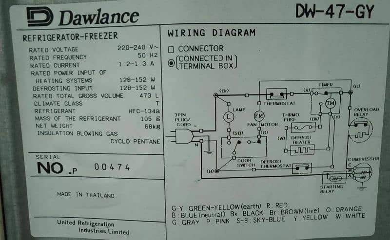 Dawlance fridge no frost model DW-47 made in Thailand 6