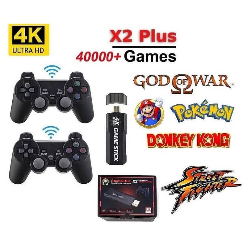 X2 64GB PLUS RETRO 3D 32000+ VIDEO GAMES 4K HD OUTPUT GAME STICK WITH 10