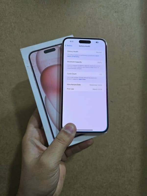 IPhone 15 Plus 128gb JV Pink with Box only 100% health 1