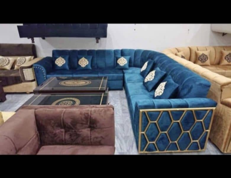 L shape sofa - 7 seater sofa set - 6 seater sofa set - velvet stuff 10