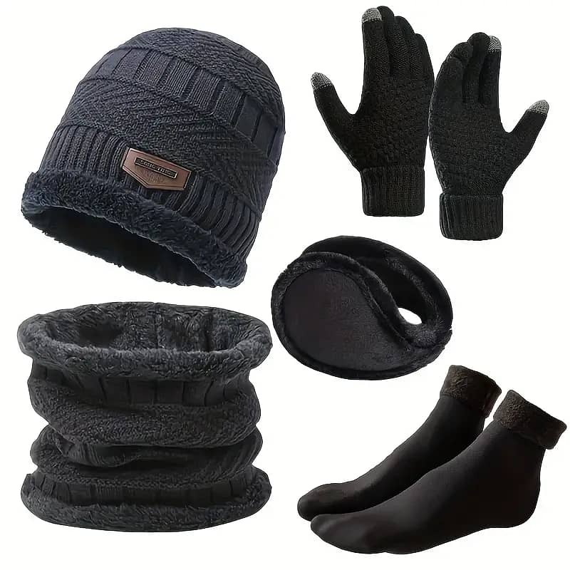 5pcs Winter Warm Set - Quilted Vest Hat, Warm Gloves, Faux Fur Earmuff 2