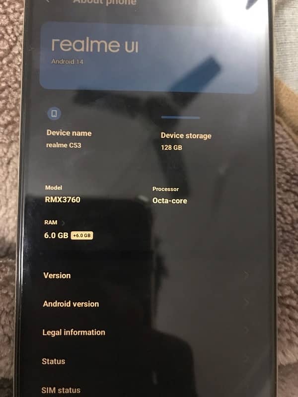 Realme c53 [6+6] gb ram 128 gb storage 11