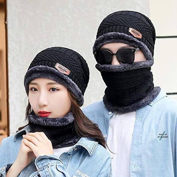 warm wool Beanie and Neck warmer set -2 Pcs cold weather comfort 0