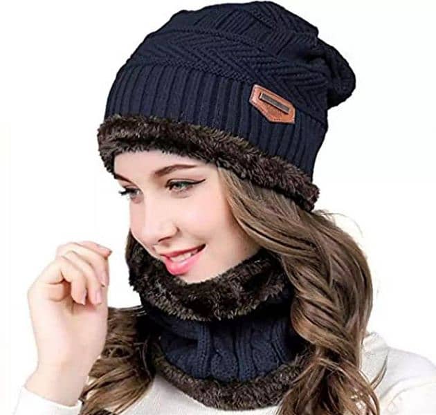 warm wool Beanie and Neck warmer set -2 Pcs cold weather comfort 3