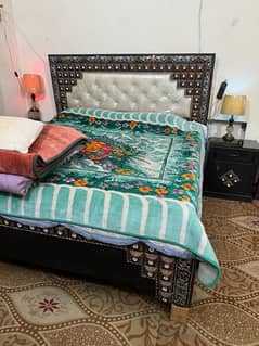 king size bed 2 side tables with sliding door dressing table. mattress