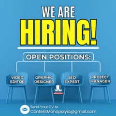 We are hiring graphic designer and video editor